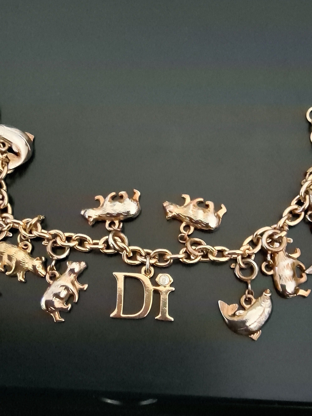 Vintage Di (Diamonds International) Charm Bracelet with 13 Charms, Goldtone